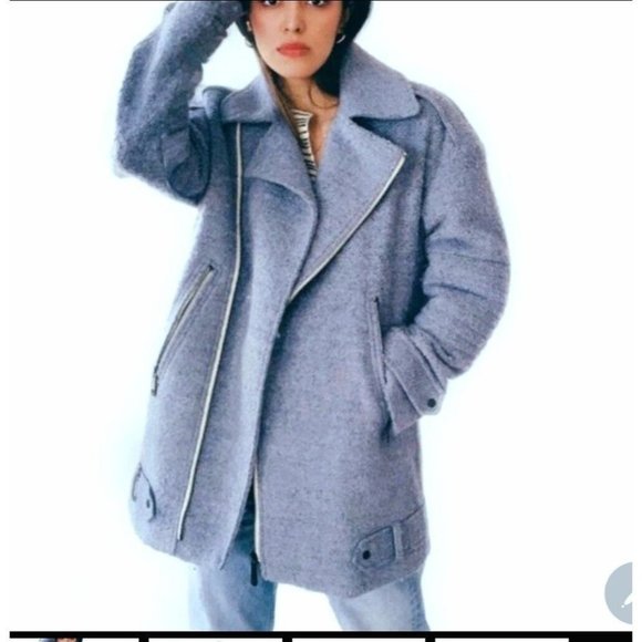 NWOT‎ Vince Camuto Womens Sz Medium Light Blue Boucle Wool Moto Coat Zip Closure - Picture 1 of 12